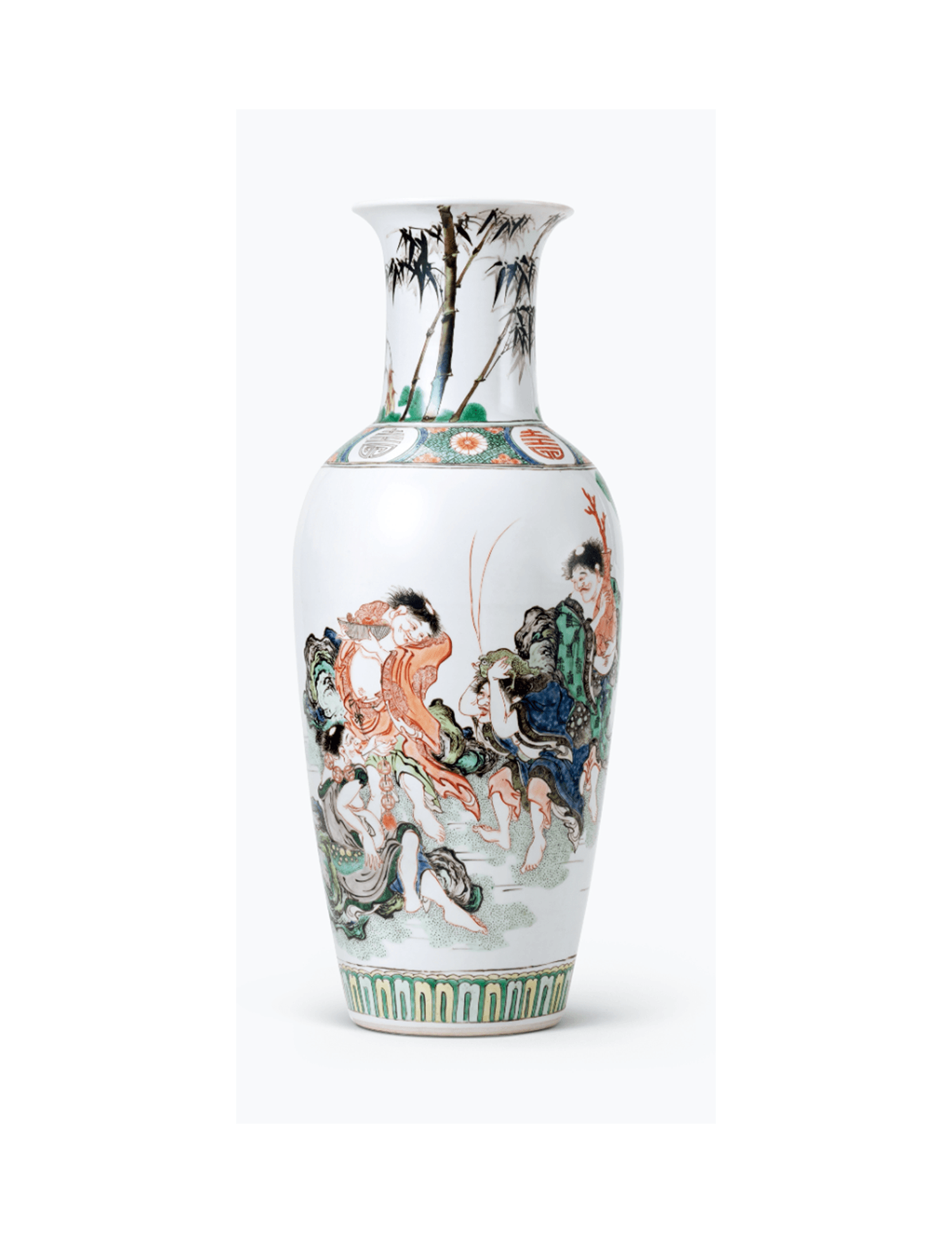 中國古代瓷器免費鑒定·高價回收|大清康熙年制 五彩四仙圖觀音瓶 古董花瓶高價收購