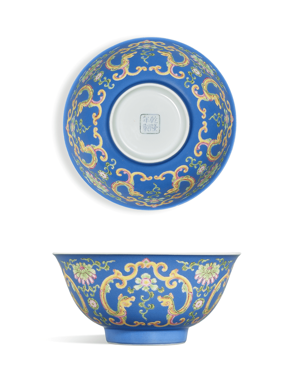 中國瓷器高價回收【大清乾隆年製 藍地琺瑯彩夔龍紋盌】回收琺瑯彩瓷器 皇家御用瓷器回收 清朝瓷器回收